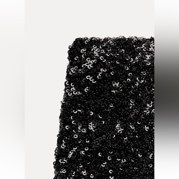 Zara Black Sequin Mini party Skirt mid waist Slit hem ZW Collection size S NWT - Picture 11 of 16